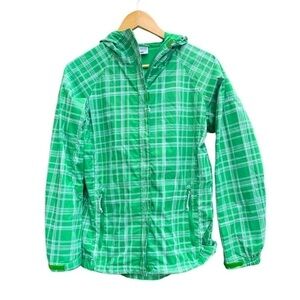 COLUMBIA Zip Up Hoodie windbreaker jacket Streetwear plaid pattern green